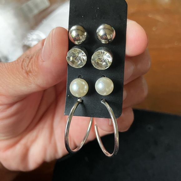 Elegant Hoops, 1.5 Carat Studs, Silver and Pearl Earring Set *4 Total - Picture 1 of 1